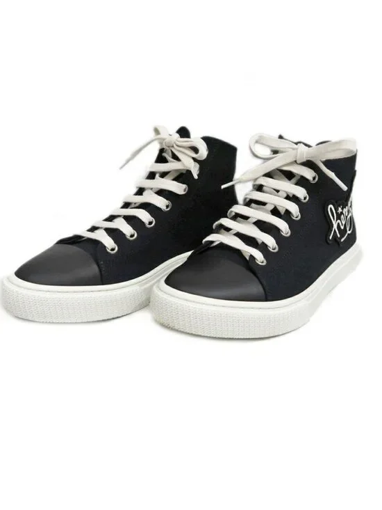 Hermes Iriko High Cut Sneakers 38 Black Canvas Leather